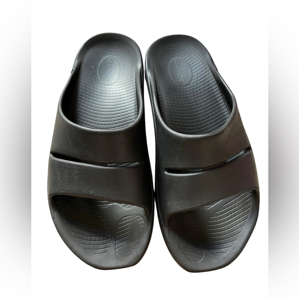 OOFOS Ooahh Luxe Black Recovery Slide Sandals Unisex Men's 11 Women's 13✅‎